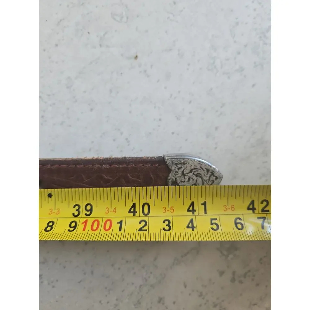 Leegin Western Tooled Leather Men’s Belt 34 Brown Silver Buckle
